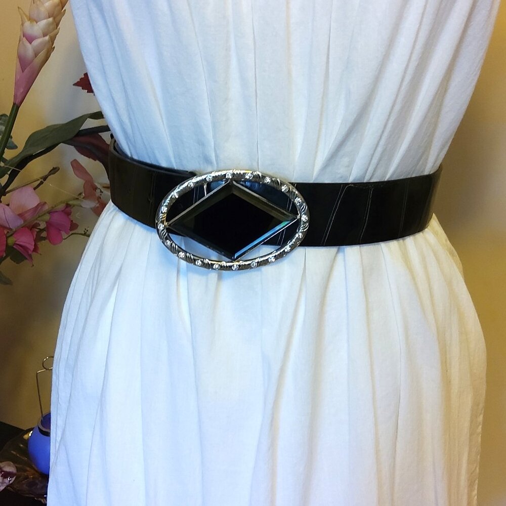 New Wide Faux Leather VTG Waist Belt Black Fashion Belt for Dresses